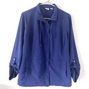 Chicos Zenergy Jacket Womens Size‎ ( 1 M) Blue Zip Up Perforated Roll Tab Sleeve